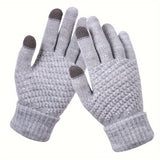 1 Pair Knit Thermal Winter Gloves, Solid Color Touch Screen Thickened Sports Gloves For Cycling Hiking