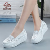 GKTINOO New Women's Genuine Leather Sneakers Platform Shoes Wedges White Lady Casual Shoes Swing mother Shoes Size 34-40