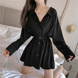 kamames Punk Gothic Black Shirt Dress Hip Hop Streetwear Grunge Clothes Long Sleeve V Collar Sexy Slim High Waist Mini Dresses