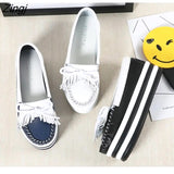 kamames spring High Quality Women Flats Platform shoes Tassel Slip-on Round Creeper black Brogue Loafers Brand