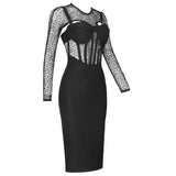 kamames Bandage Dress Long Sleeve O Neck Women Dress Ladies Clothing New Party Club Elegant Celebrity Vestidos