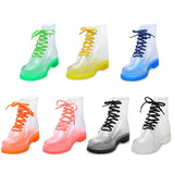 kamames Women Rain Boots Fashion Transparent Candy Color Soles Outdoor Girl Shoes Mature Ladies Lace Up Waterproof Ladies Shoes