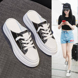 kamames Summer Women Shoes flat sneakers women casual shoes low upper lace up platform woman white shoes