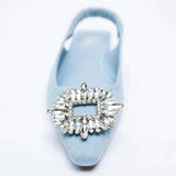 kamames ZAR 2022 Summer New Women Rhinestone Pointed Toe Shallow Mouth Flat Sandals Slippers Back Strap Baotou Temperament Muller Shoes