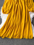 kamames Women Slash Neck Long Sleeve Midi Dress Female Yellow/Red/Pink High Waist Ruffle Big Swing Chiffon Robe Fashion 2023 New