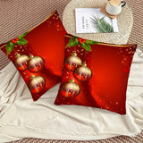 2pcs Contemporary Style Christmas Throw Pillowcases, 16x16/18x18/20x20 Inches, Red with Shiny Golden Balls, Zippered Cushion Covers for Sofa, Bed, Home & Kitchen Decor, Polyester, Machine Washable