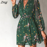 kamames PETAL Black Floral Chiffon A-Line Mini Dress Woman Sexy V-neck Long Sleeve Party Dress 2023 Spring Autumn Female Sundress