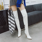 kamames Sexy Mirror Leather Thigh High Boots Women High Heels Over The Knee Boots For Women Point Toe White Red Fetish Party Long Shoes