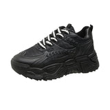 kamames kamames Autumn And Winter New Leather Face Round Head Shoes Girls Retro Thick Platform Sports Single Shoes Wheat Ear Casual Dad Shoes Women