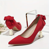 Elegant Bowknot D'Orsay Pumps for Women - Breathable Fabric, Block Heel, Pointed Toe | Versatile All-Season High Heels