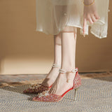 kamames kamames Sequin Crystal Wedding Shoes 2023 New Hollow Single Shoe Shallow Mouth Female Pointed Head Sexy Fashion Bridesmaid