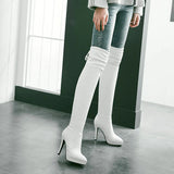 kamames Boots Women Thin High Heel Over The Knee Boots Fashion Platform Pointed Toe Stretch Boots Slip On Autumn Shoes White