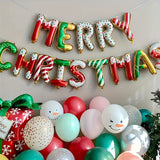 Merry Christmas Balloon Banner Set, 16 Inch 3D Foil Balloons, Candy Style Santa Claus Snowman Deer, Festive Party Decor, Indoor & Outdoor Use, No Power Needed, First Communion Party Supplies