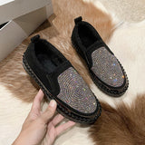 kamames Large Size Women's Shoes Water Drill Woolen Shoes Women's Thick-Soled Muffin Shoes Round Head Comfortable Single Shoes Fashion Love Shoes