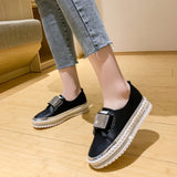 kamames Size Velcro Love Shoes Spring And Autumn New Flat-Soled Casual Shoes Water Drill Muffin Thick Soles Single Shoes