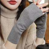 Simple Solid Color Fingerless Gloves, Short Elastic Self-heating Gloves, Winter Thin Warm Gloves For Women