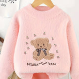 Adorable Bear Pattern Kids Sweater - Pullover for Boys - Round Neck, Long Sleeve, Stretchy, Warm, Knit, Outdoor Wear for Fall and Winter