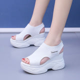 kamames kamames Summer New Knitted Fish Mouth Shoes Fairy Wind Sponge Cake Soles High Heels Flying Slope Heels Sports Women's Sandals