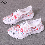 kamames Cartoon Nurse Doctor Print Women Sneakers Slip on Light Mesh Shoes Summer Breathable Flats Shoes Zapatos Planos