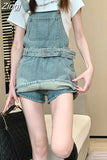 Zingj Denim Camis Dresses High Waist Light Blue Belt A-Line Slim Fit Summer Mini Dress Korean Chic Y2k Bodycon Skirts Women