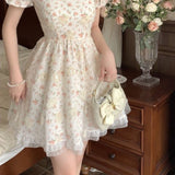 kamames Mini Dresses Women Tender Sweet Summer Puff Sleeve Princess Vestidos Elegant Ladies Vintage Prairie Chic Fashion Casual