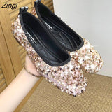 kamames Women Ballet Shoes Leisure Spring Autumn Ballerina Bling Flash Sequins Flats Shoes Princess Shiny Pointed Wedding Shoes