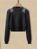kamames Fall Winter Knitwear Two Piece Sets For Women Outfits Ladies Elegant Diamond Sequined Knitted Sweater And Warm Pants Sets