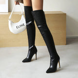 kamames Sexy Stiletto Women Thigh Boots Stone Print Zipper Over The Knee Boots Ladies Pointed Toe Autumn Winter Shoes Big Size 43