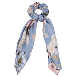 Korean Bow Long Ribbon Hair Scrunchie Chiffon Floral Print Sweet Elastic Hair Band Ponytail Hair Scarf Hair Tie Hair Accessories