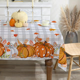 Autumn Pumpkin and Maple Leaf Print Tablecloth - 100% Polyester, Machine Made, Reunion, Thanksgiving, General Fit - 1 Piece