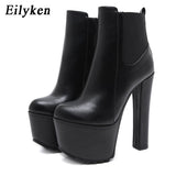 kamames New Fashion PU Leather Winter Women Ankle Boots Zipper Platform Thick Extreme High Heel Female Shoes Size 34-40