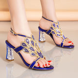 kamames High-Heeled Sandals Women's Water Diamond 2024 Summer New French Girls' Gentle Shoes Thick-Heeled Leather Crystal Wedding Shoes