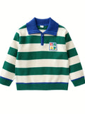 Marcolor Boys Striped Knit Pullover Sweater, Long Sleeve Half Zipper Top, Casual Fall/Winter Jumper