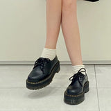 kamames Shoes With Thick Soles Spring And Autumn New English Vintage Leather Shoes Lacing Martin Single Shoes JK Muffin Shoes Summer