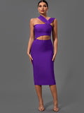 Zingj Dresses for Women 2022 Purple Bodycon Dress Evening Party Elegant Sexy Cut Out Midi Birthday Club Outfit Summer New