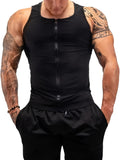 Mens Sauna Sweat Vest - Full-Zip, Ultra-High Elastic, Slim-Fit, Body-Defining Workout Shirt - Ideal for High-Intensity Sports and Fitness Activities