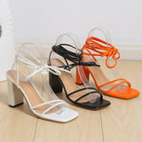 kamames kamames Summer Women's Shoes With Sexy Square Head Straps, Stilettos, High Heels, Cross-Strapped Sandals