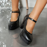 Chic & Elegant Ultrahigh Mary-Jane Pumps: Non-Slip, Round Toe, Solid Color - Your All-season Fashion Staple