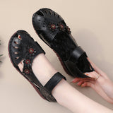 kamames Summer New Head Layer Cowhide Flat Bottom Women's Shoes National Wind Leather Hollow Out Small Flower Women's Sandals Mother Shoes