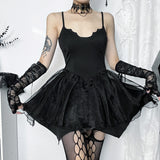 kamames Sling Net Stitching Irregular Dress Women's 2024 Dark Wind New Fashion Slim Skirt