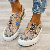 kamames Autumn And Winter New Large-Size Women's Shoes Snakeskin Spliced Polyurethane Flat-Bottomed Canvas Shoes Women's Singles Shoes
