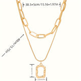 1pc, Exquisite Geometric Double Layer Hollow Square Pendant Necklace - Fashionable Stacking Clavicle Chain with Dainty Details for Women and Girls, Perfect for Graduation, Mothers Day, Birthday, Anniversary, Wedding, and Party Favors