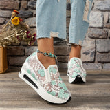 kamames And Autumn New Style Slope Heel Large-Size Single Shoes Mesh Embroidered Breathable Inside Raised Muffin Net Cloth Shoes Cover Feet Casual Single Shoes