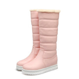 kamames Mid-Calf Boots Women Flat Heel Knee High Boots Winter Plus Warm Snow Boots Slip On Ladies Shoes White Black Pink
