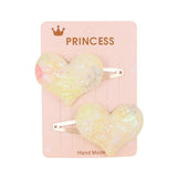 2Pcs/set Glitter Cartoon Cartoon Love Heart Crown Hair Clips For Girls Handmade Hairpins Boutique Barrette Kids Hair Accessories