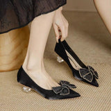 kamames kamames Design Sense Temperament Single Shoes Female Wedding Shoes Bride Shoes Thick Heel High Heels Bow Pointed French Small Heels