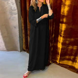 kamames Spring Summer Casual Loose Long Dress Fashion Ladies V-neck 3/4 Sleeve Beach Dress Vintage Pocket Straight Bohemian Dresses