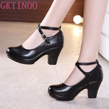 New 2021 Fashion Women Pumps With High Heels For Ladies Work Shoes Dancing Platform Pumps Women Genuine Leather Shoes Mary Janes