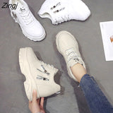 kamames Women Shoes 2023 New Fashion Dad Shoes Spring Female Casual Sneakers Wedge High Heel Beige/White Sneakers Zipper