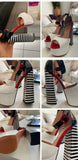 kamames Onlymaker Women's Sandals Platform Peep Toe Chunky Square Heels Ankle Strap Sandals Black And White Stripes Party Fashion Shoes